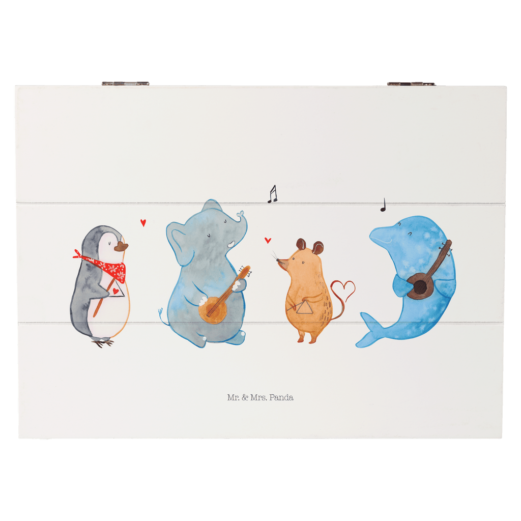 Holzkiste Big Band Holzkiste, Kiste, Schatzkiste, Truhe, Schatulle, XXL, Erinnerungsbox, Erinnerungskiste, Dekokiste, Aufbewahrungsbox, Tiermotive, Gute Laune, lustige Sprüche, Tiere, Hund, Pinguin, Maus, Elefant, Delfin, Gitarre, Band, Triangel, Musikanten, Musik