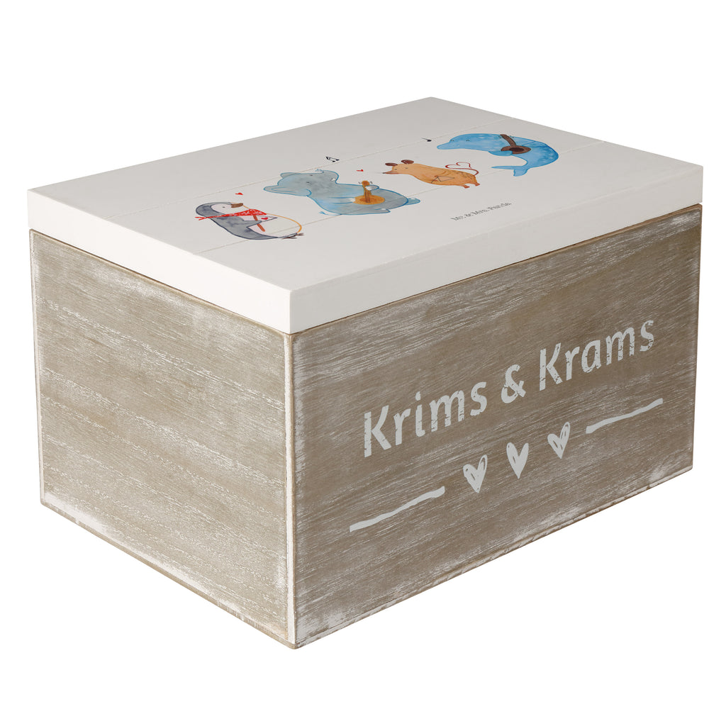 Holzkiste Big Band Holzkiste, Kiste, Schatzkiste, Truhe, Schatulle, XXL, Erinnerungsbox, Erinnerungskiste, Dekokiste, Aufbewahrungsbox, Tiermotive, Gute Laune, lustige Sprüche, Tiere, Hund, Pinguin, Maus, Elefant, Delfin, Gitarre, Band, Triangel, Musikanten, Musik