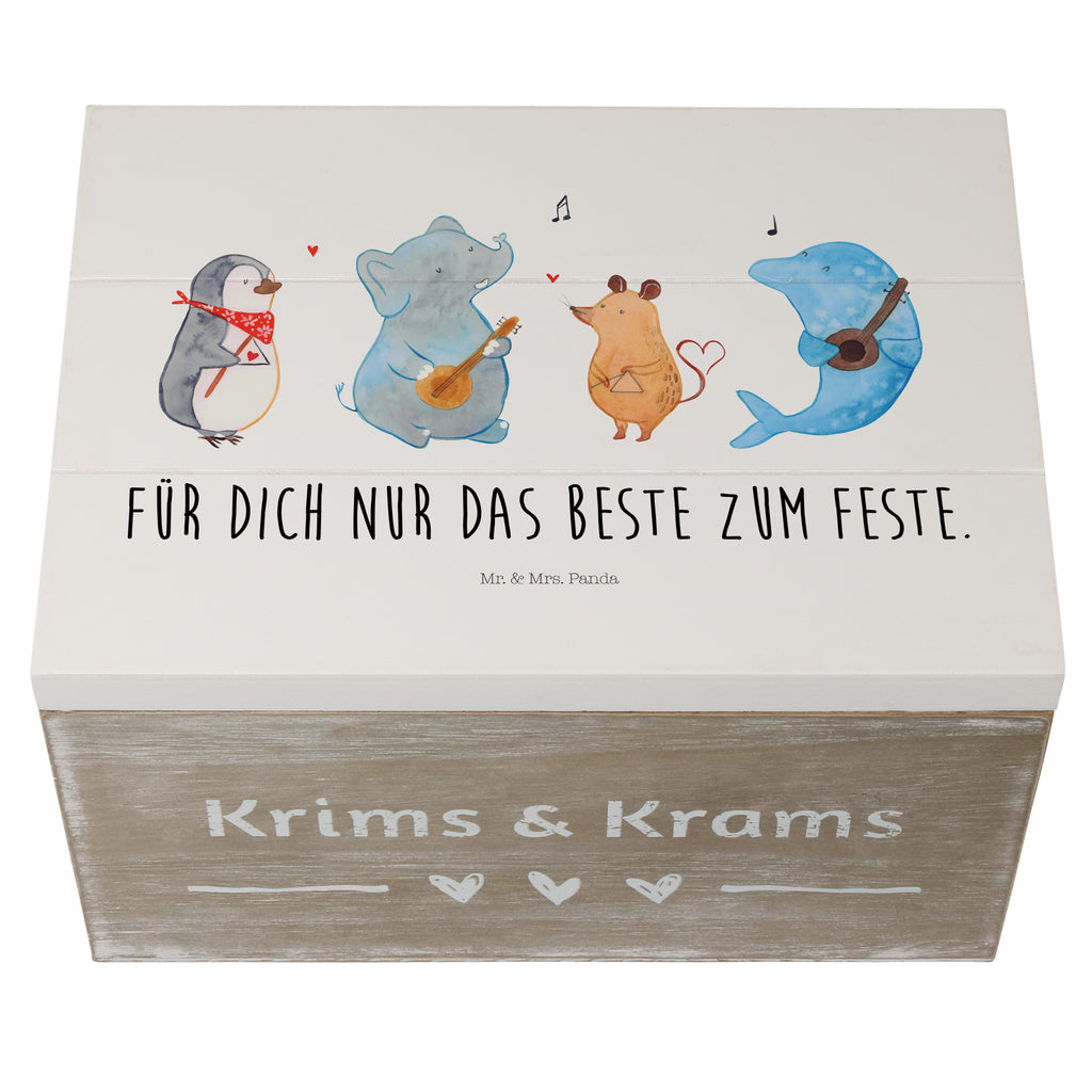 Holzkiste Big Band Holzkiste, Kiste, Schatzkiste, Truhe, Schatulle, XXL, Erinnerungsbox, Erinnerungskiste, Dekokiste, Aufbewahrungsbox, Tiermotive, Gute Laune, lustige Sprüche, Tiere, Hund, Pinguin, Maus, Elefant, Delfin, Gitarre, Band, Triangel, Musikanten, Musik
