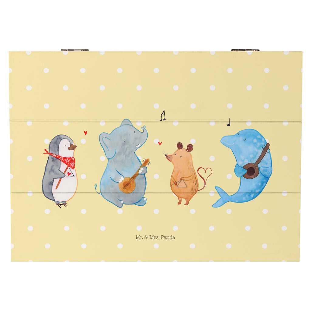 Holzkiste Big Band Holzkiste, Kiste, Schatzkiste, Truhe, Schatulle, XXL, Erinnerungsbox, Erinnerungskiste, Dekokiste, Aufbewahrungsbox, Tiermotive, Gute Laune, lustige Sprüche, Tiere, Hund, Pinguin, Maus, Elefant, Delfin, Gitarre, Band, Triangel, Musikanten, Musik