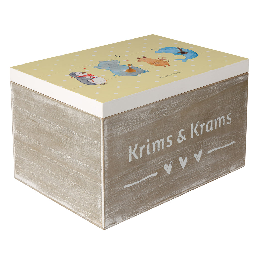 Holzkiste Big Band Holzkiste, Kiste, Schatzkiste, Truhe, Schatulle, XXL, Erinnerungsbox, Erinnerungskiste, Dekokiste, Aufbewahrungsbox, Tiermotive, Gute Laune, lustige Sprüche, Tiere, Hund, Pinguin, Maus, Elefant, Delfin, Gitarre, Band, Triangel, Musikanten, Musik