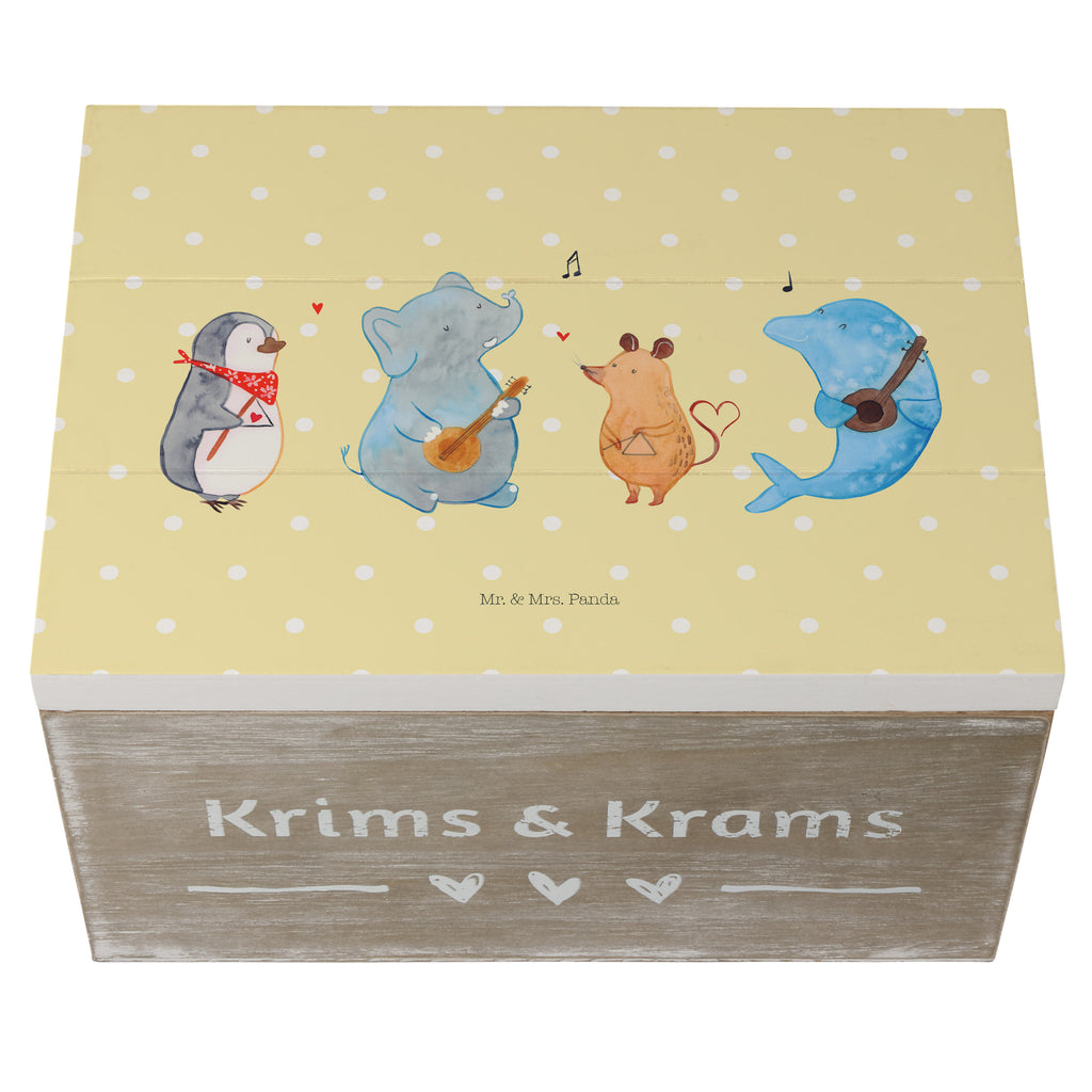 Holzkiste Big Band Holzkiste, Kiste, Schatzkiste, Truhe, Schatulle, XXL, Erinnerungsbox, Erinnerungskiste, Dekokiste, Aufbewahrungsbox, Tiermotive, Gute Laune, lustige Sprüche, Tiere, Hund, Pinguin, Maus, Elefant, Delfin, Gitarre, Band, Triangel, Musikanten, Musik