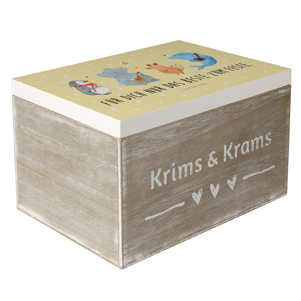 Holzkiste Big Band Holzkiste, Kiste, Schatzkiste, Truhe, Schatulle, XXL, Erinnerungsbox, Erinnerungskiste, Dekokiste, Aufbewahrungsbox, Tiermotive, Gute Laune, lustige Sprüche, Tiere, Hund, Pinguin, Maus, Elefant, Delfin, Gitarre, Band, Triangel, Musikanten, Musik