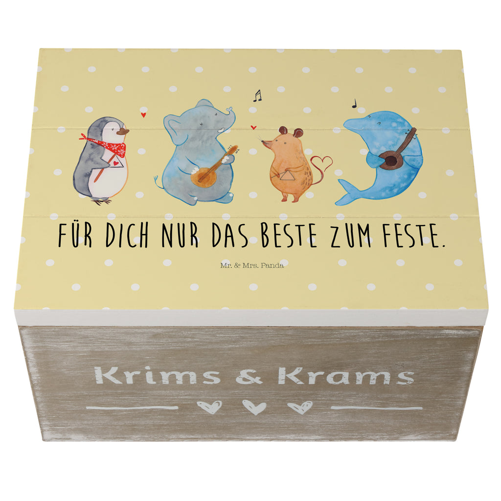 Holzkiste Big Band Holzkiste, Kiste, Schatzkiste, Truhe, Schatulle, XXL, Erinnerungsbox, Erinnerungskiste, Dekokiste, Aufbewahrungsbox, Tiermotive, Gute Laune, lustige Sprüche, Tiere, Hund, Pinguin, Maus, Elefant, Delfin, Gitarre, Band, Triangel, Musikanten, Musik