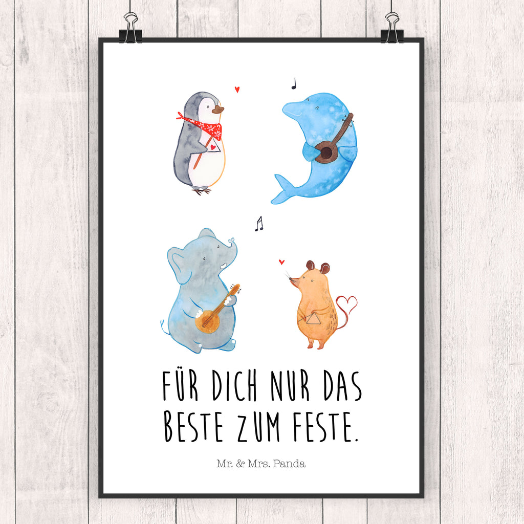 Poster Big Band Poster, Wandposter, Bild, Wanddeko, Küchenposter, Kinderposter, Wanddeko Bild, Raumdekoration, Wanddekoration, Handgemaltes Poster, Mr. & Mrs. Panda Poster, Designposter, Kunstdruck, Posterdruck, Tiermotive, Gute Laune, lustige Sprüche, Tiere, Hund, Pinguin, Maus, Elefant, Delfin, Gitarre, Band, Triangel, Musikanten, Musik