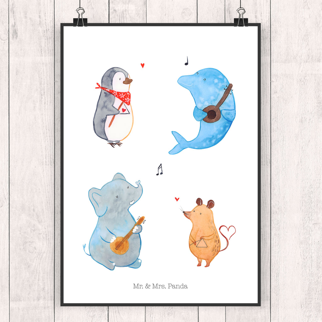 Poster Big Band Poster, Wandposter, Bild, Wanddeko, Küchenposter, Kinderposter, Wanddeko Bild, Raumdekoration, Wanddekoration, Handgemaltes Poster, Mr. & Mrs. Panda Poster, Designposter, Kunstdruck, Posterdruck, Tiermotive, Gute Laune, lustige Sprüche, Tiere, Hund, Pinguin, Maus, Elefant, Delfin, Gitarre, Band, Triangel, Musikanten, Musik