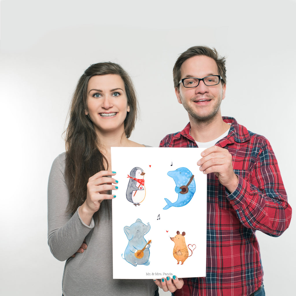 Poster Big Band Poster, Wandposter, Bild, Wanddeko, Küchenposter, Kinderposter, Wanddeko Bild, Raumdekoration, Wanddekoration, Handgemaltes Poster, Mr. & Mrs. Panda Poster, Designposter, Kunstdruck, Posterdruck, Tiermotive, Gute Laune, lustige Sprüche, Tiere, Hund, Pinguin, Maus, Elefant, Delfin, Gitarre, Band, Triangel, Musikanten, Musik