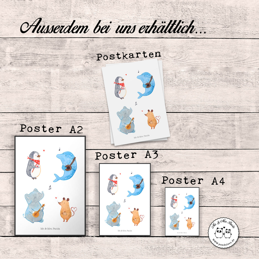 Poster Big Band Poster, Wandposter, Bild, Wanddeko, Küchenposter, Kinderposter, Wanddeko Bild, Raumdekoration, Wanddekoration, Handgemaltes Poster, Mr. & Mrs. Panda Poster, Designposter, Kunstdruck, Posterdruck, Tiermotive, Gute Laune, lustige Sprüche, Tiere, Hund, Pinguin, Maus, Elefant, Delfin, Gitarre, Band, Triangel, Musikanten, Musik