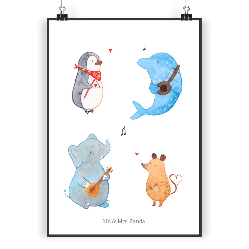 Poster Big Band Poster, Wandposter, Bild, Wanddeko, Küchenposter, Kinderposter, Wanddeko Bild, Raumdekoration, Wanddekoration, Handgemaltes Poster, Mr. & Mrs. Panda Poster, Designposter, Kunstdruck, Posterdruck, Tiermotive, Gute Laune, lustige Sprüche, Tiere, Hund, Pinguin, Maus, Elefant, Delfin, Gitarre, Band, Triangel, Musikanten, Musik