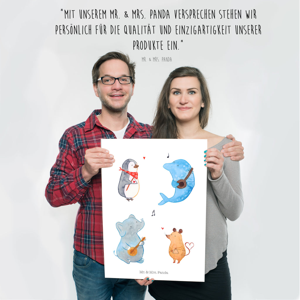 Poster Big Band Poster, Wandposter, Bild, Wanddeko, Küchenposter, Kinderposter, Wanddeko Bild, Raumdekoration, Wanddekoration, Handgemaltes Poster, Mr. & Mrs. Panda Poster, Designposter, Kunstdruck, Posterdruck, Tiermotive, Gute Laune, lustige Sprüche, Tiere, Hund, Pinguin, Maus, Elefant, Delfin, Gitarre, Band, Triangel, Musikanten, Musik