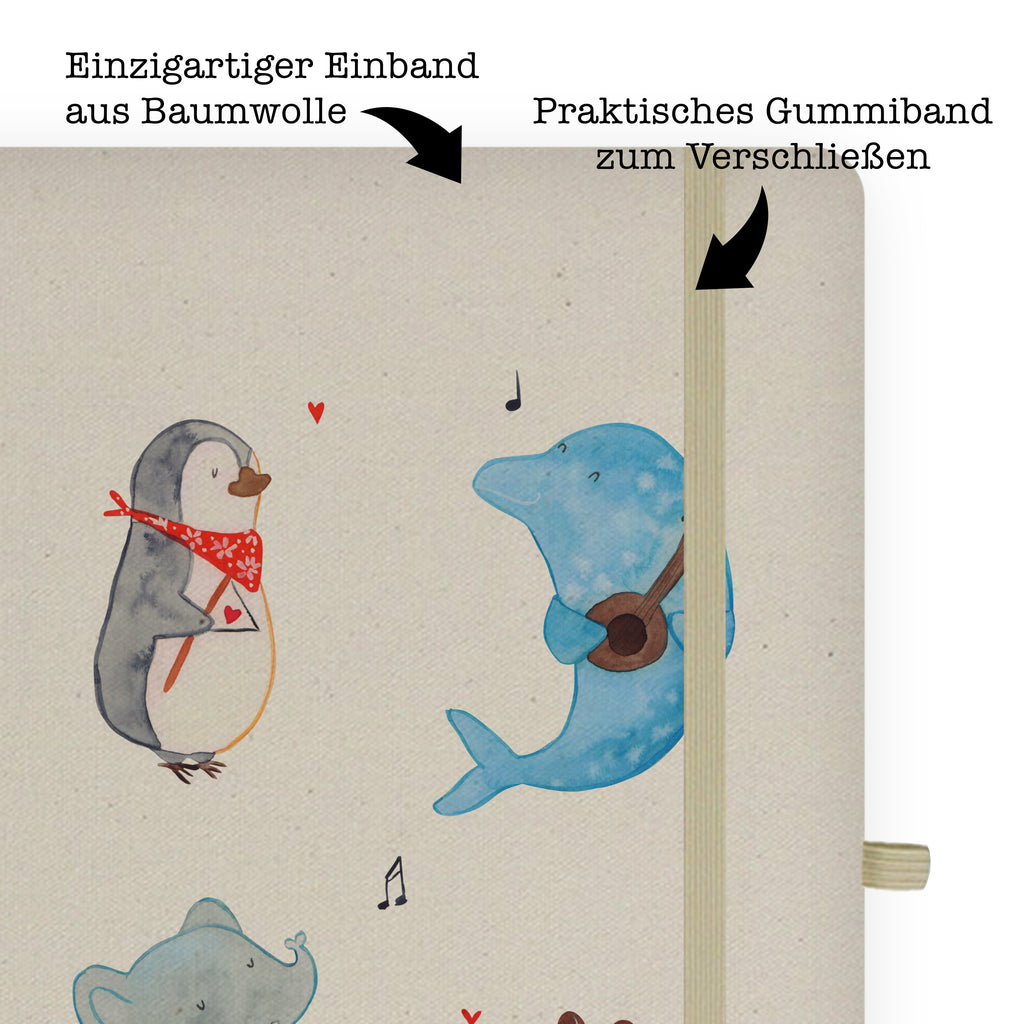 DIN A5 Baumwoll Notizbuch Big Band Notizen, Eintragebuch, Tagebuch, Notizblock, Adressbuch, Journal, Kladde, Skizzenbuch, Notizheft, Schreibbuch, Schreibheft, Tiermotive, Gute Laune, lustige Sprüche, Tiere, Hund, Pinguin, Maus, Elefant, Delfin, Gitarre, Band, Triangel, Musikanten, Musik
