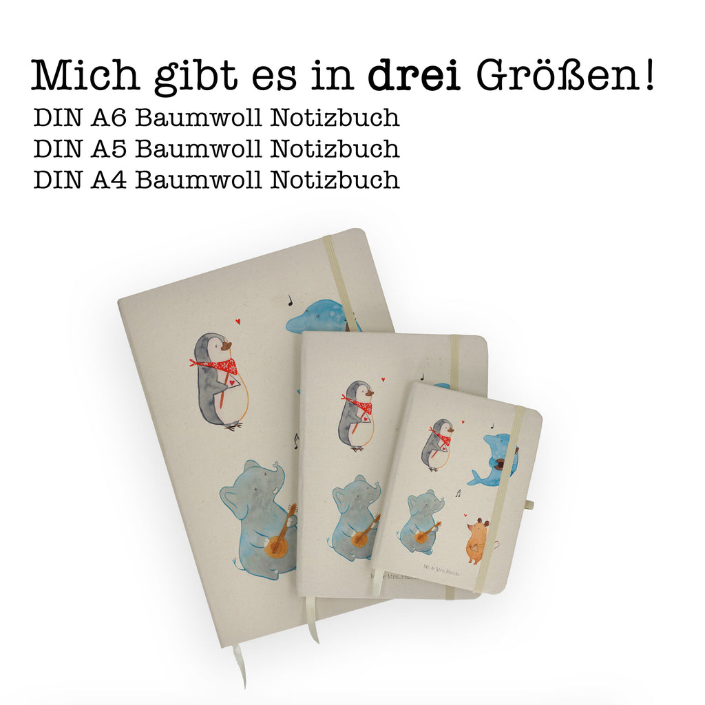 DIN A5 Baumwoll Notizbuch Big Band Notizen, Eintragebuch, Tagebuch, Notizblock, Adressbuch, Journal, Kladde, Skizzenbuch, Notizheft, Schreibbuch, Schreibheft, Tiermotive, Gute Laune, lustige Sprüche, Tiere, Hund, Pinguin, Maus, Elefant, Delfin, Gitarre, Band, Triangel, Musikanten, Musik