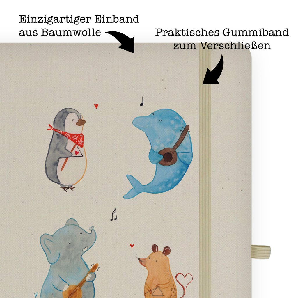 DIN A5 Baumwoll Notizbuch Big Band Notizen, Eintragebuch, Tagebuch, Notizblock, Adressbuch, Journal, Kladde, Skizzenbuch, Notizheft, Schreibbuch, Schreibheft, Tiermotive, Gute Laune, lustige Sprüche, Tiere, Hund, Pinguin, Maus, Elefant, Delfin, Gitarre, Band, Triangel, Musikanten, Musik