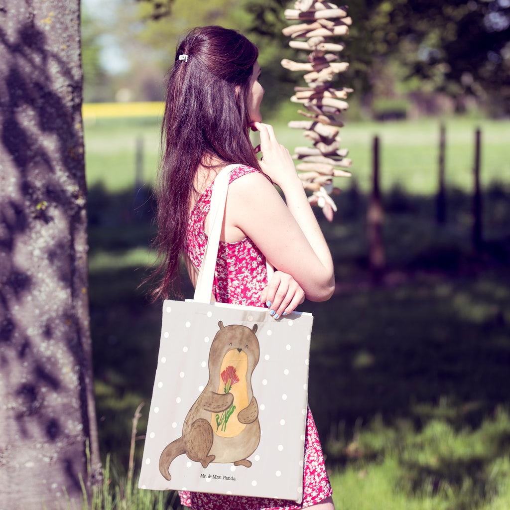 Einkaufstasche Otter Blumenstrauß Tragetasche, Tasche, Beutel, Stofftasche, Baumwolltasche, Umhängetasche, Shopper, Otter, Fischotter, Seeotter, Otter Seeotter See Otter