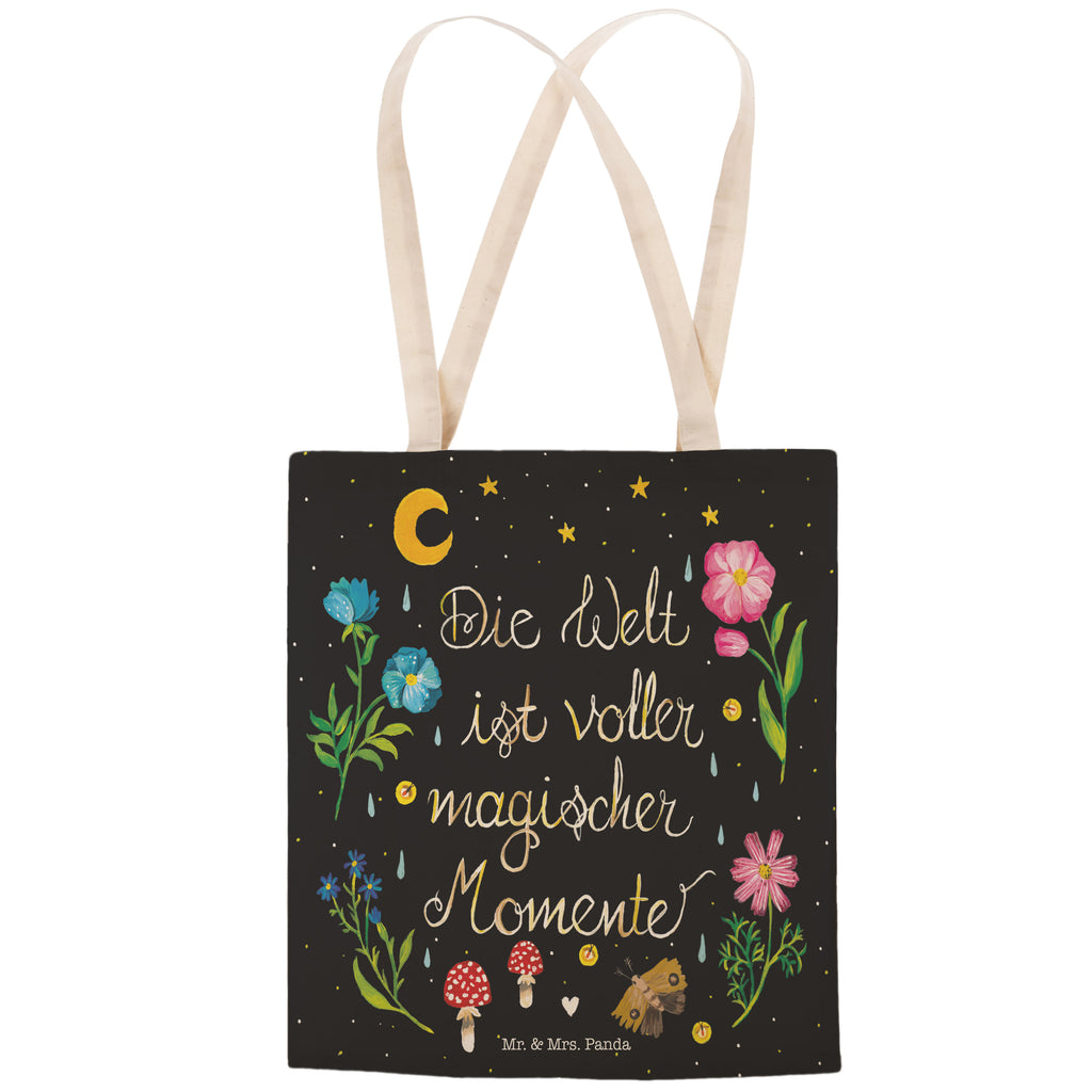 Einkaufstasche Magische Welt Tragetasche, Tasche, Beutel, Stofftasche, Baumwolltasche, Umhängetasche, Shopper, Blumen Deko, Frühlings Deko, Sommer Deko, Dekoration, positive Botschaft, Naturliebhaber, Outdoor, Natur, Abenteuer, Magische Momente, Spruch schön, Spruch positiv, Motivation, schwarz, magisch, Blumen, Nacht, Weisheit