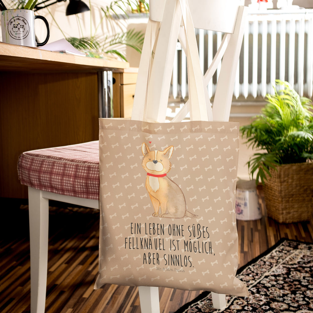 Einkaufstasche Hundeglück Tragetasche, Tasche, Beutel, Stofftasche, Baumwolltasche, Umhängetasche, Shopper, Hund, Hundemotiv, Haustier, Hunderasse, Tierliebhaber, Hundebesitzer, Sprüche, Corgie, Hundeliebe, Spruch, Hundemama, Liebe