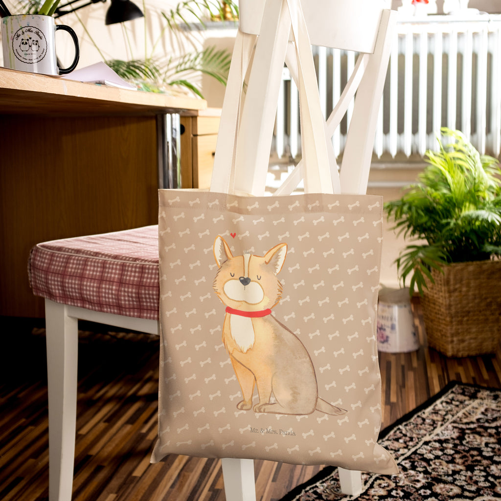 Einkaufstasche Hundeglück Tragetasche, Tasche, Beutel, Stofftasche, Baumwolltasche, Umhängetasche, Shopper, Hund, Hundemotiv, Haustier, Hunderasse, Tierliebhaber, Hundebesitzer, Sprüche, Corgie, Hundeliebe, Spruch, Hundemama, Liebe