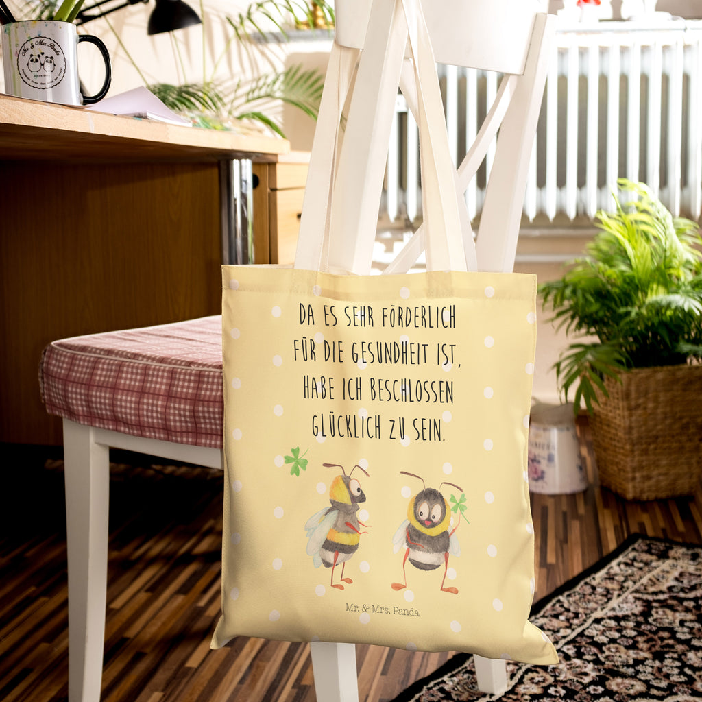 Einkaufstasche Hummeln mit Kleeblatt Tragetasche, Tasche, Beutel, Stofftasche, Baumwolltasche, Umhängetasche, Shopper, Tiermotive, Gute Laune, lustige Sprüche, Tiere, Hummel, Biene, Spruch positiv, Biene Deko, Spruch schön, glücklich sein, glücklich werden, Spruch fröhlich
