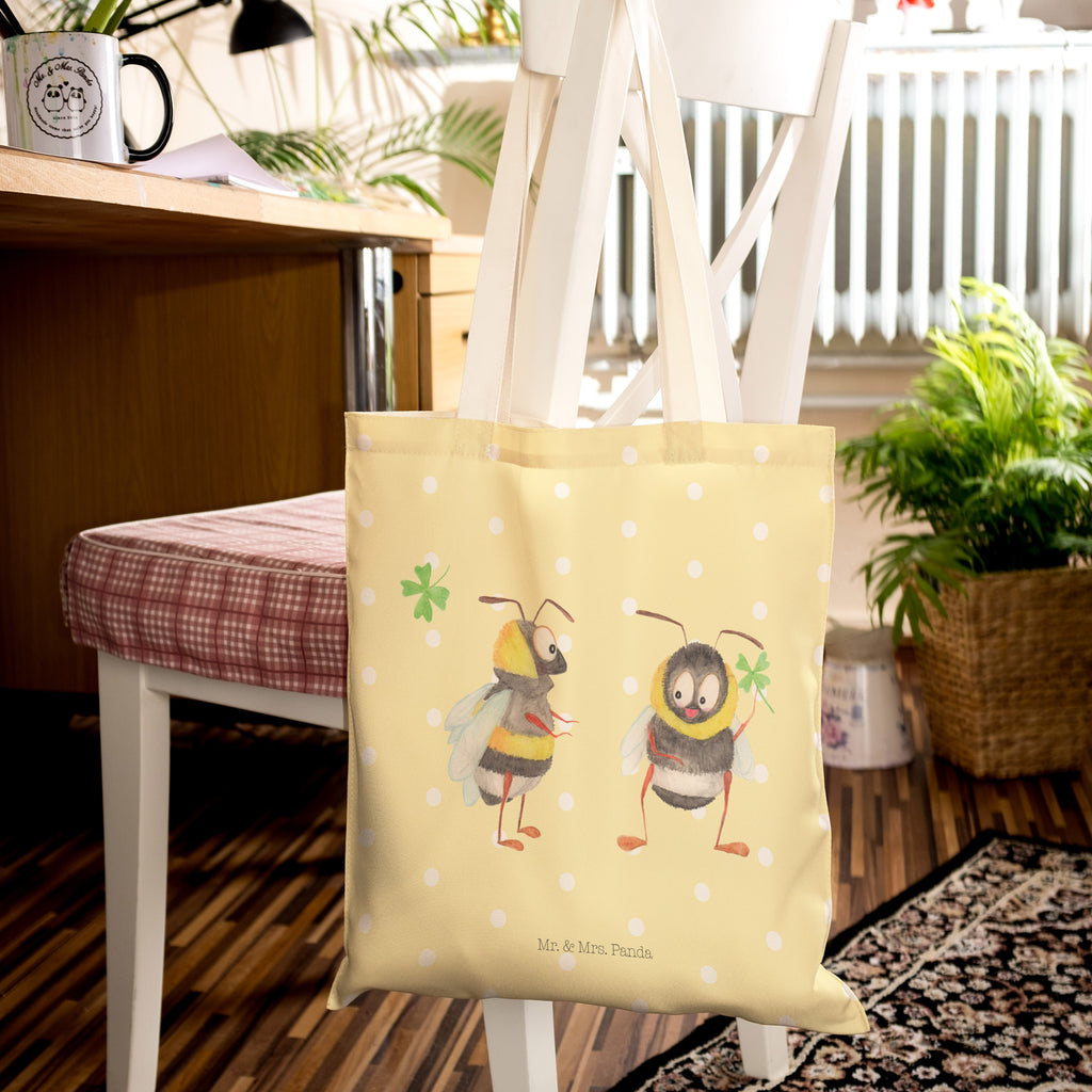 Einkaufstasche Hummeln mit Kleeblatt Tragetasche, Tasche, Beutel, Stofftasche, Baumwolltasche, Umhängetasche, Shopper, Tiermotive, Gute Laune, lustige Sprüche, Tiere, Hummel, Biene, Spruch positiv, Biene Deko, Spruch schön, glücklich sein, glücklich werden, Spruch fröhlich