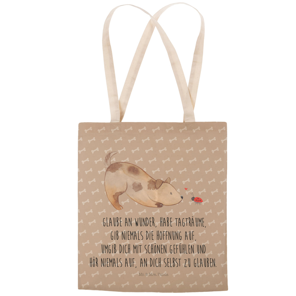 Einkaufstasche Hund Marienkäfer Tragetasche, Tasche, Beutel, Stofftasche, Baumwolltasche, Umhängetasche, Shopper, Hund, Hundemotiv, Haustier, Hunderasse, Tierliebhaber, Hundebesitzer, Sprüche, Hunde, Hundespruch, Marienkäfer, Mischling, Mischlinghund