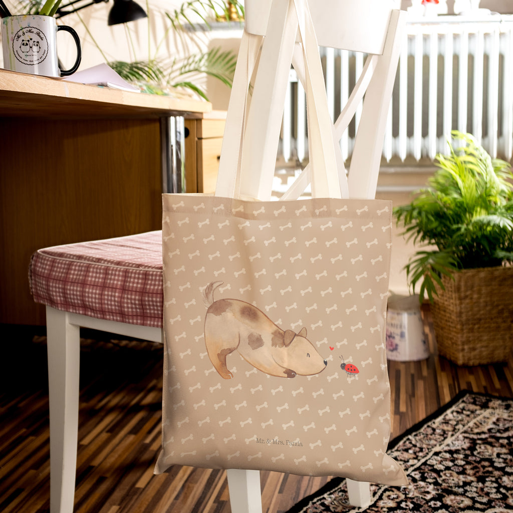 Einkaufstasche Hund Marienkäfer Tragetasche, Tasche, Beutel, Stofftasche, Baumwolltasche, Umhängetasche, Shopper, Hund, Hundemotiv, Haustier, Hunderasse, Tierliebhaber, Hundebesitzer, Sprüche, Hunde, Hundespruch, Marienkäfer, Mischling, Mischlinghund