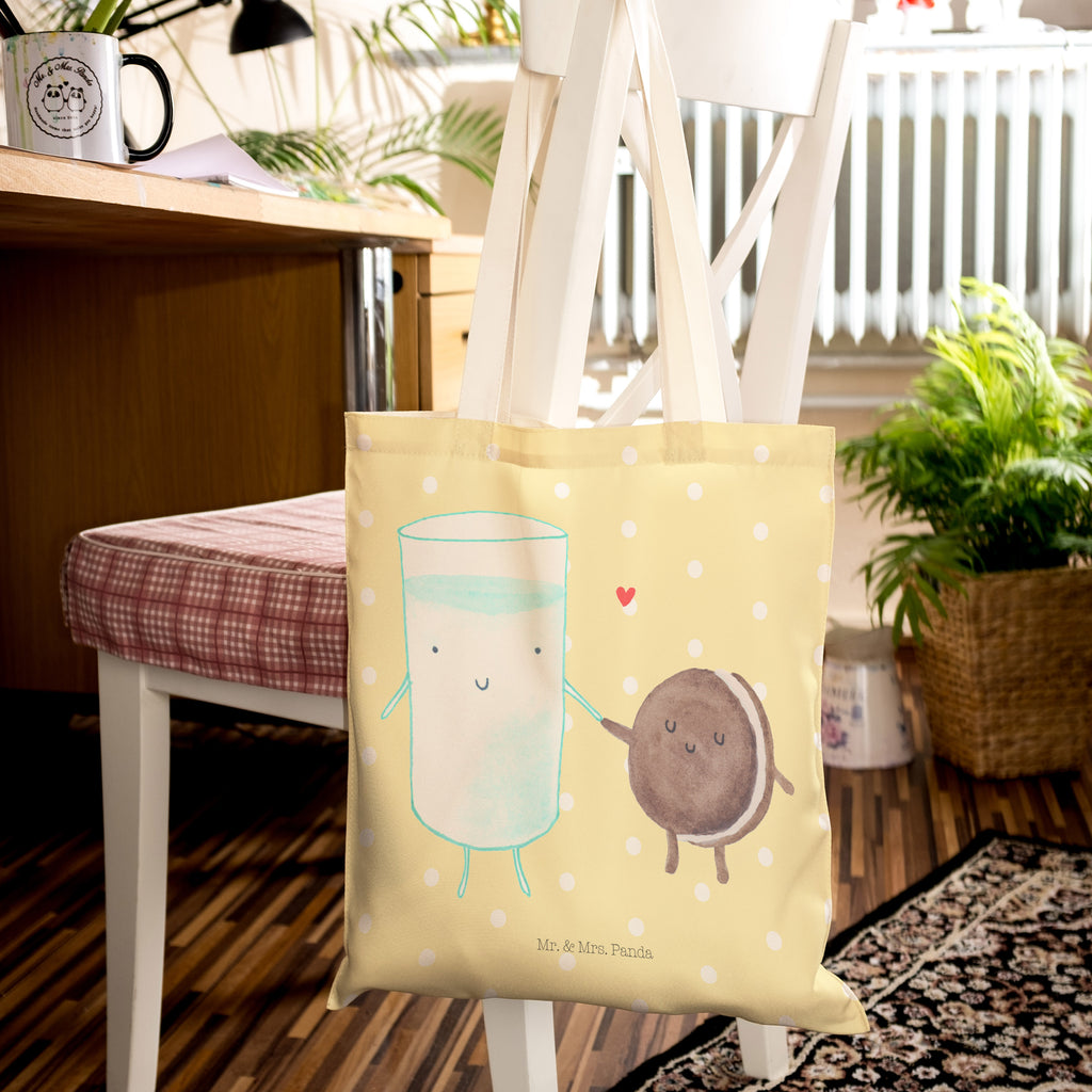 Einkaufstasche Milch & Keks Tragetasche, Tasche, Beutel, Stofftasche, Baumwolltasche, Umhängetasche, Shopper, Tiermotive, Gute Laune, lustige Sprüche, Tiere, Milk, Cookie, Milch, Keks, Kekse, Kaffee, Einladung Frühstück, Motiv süß, romantisch, perfektes Paar