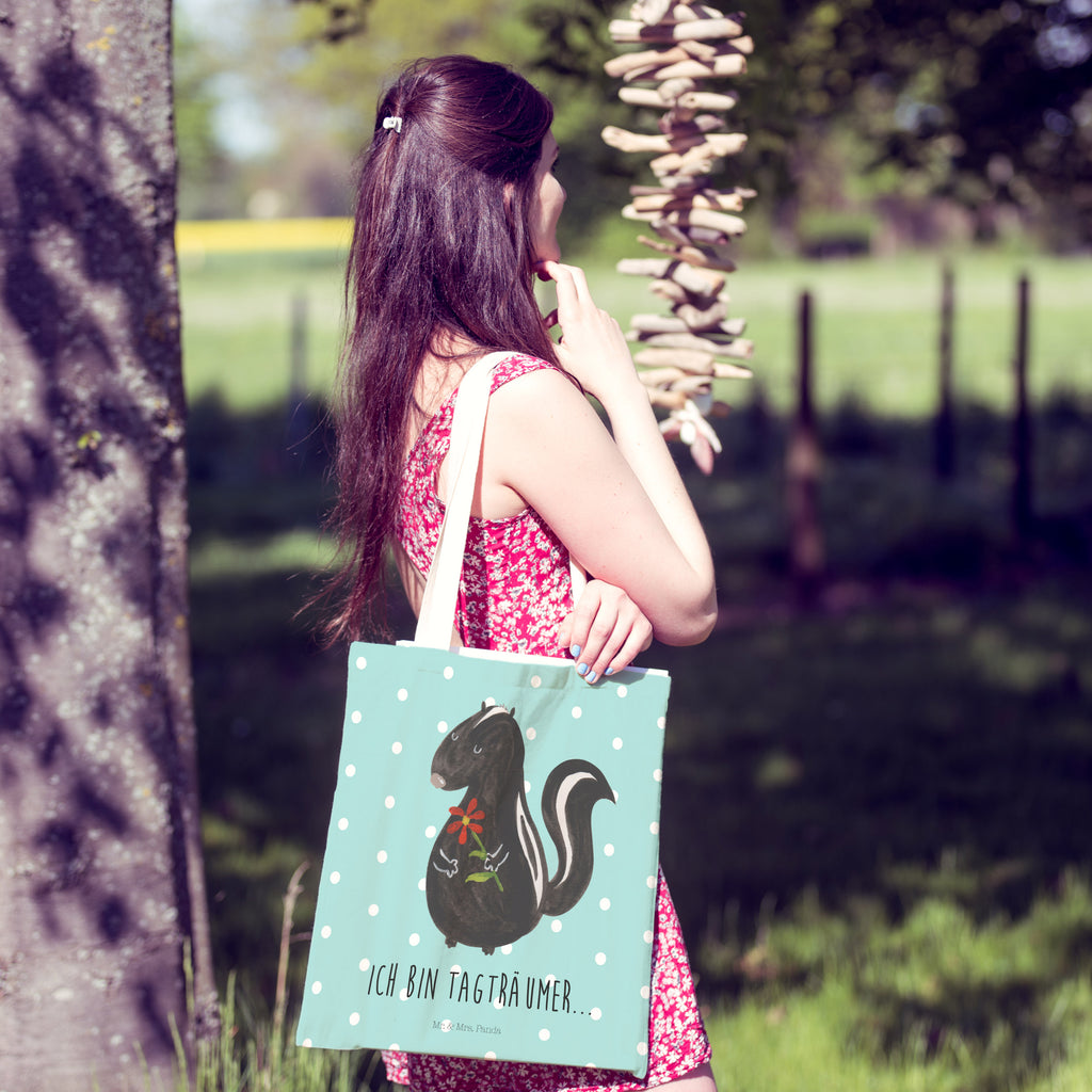 Einkaufstasche Stinktier Blume Tragetasche, Tasche, Beutel, Stofftasche, Baumwolltasche, Umhängetasche, Shopper, Stinktier, Skunk, Wildtier, Raubtier, Stinker, Stinki, Tagträumer, verträumt, Dreams, Träume