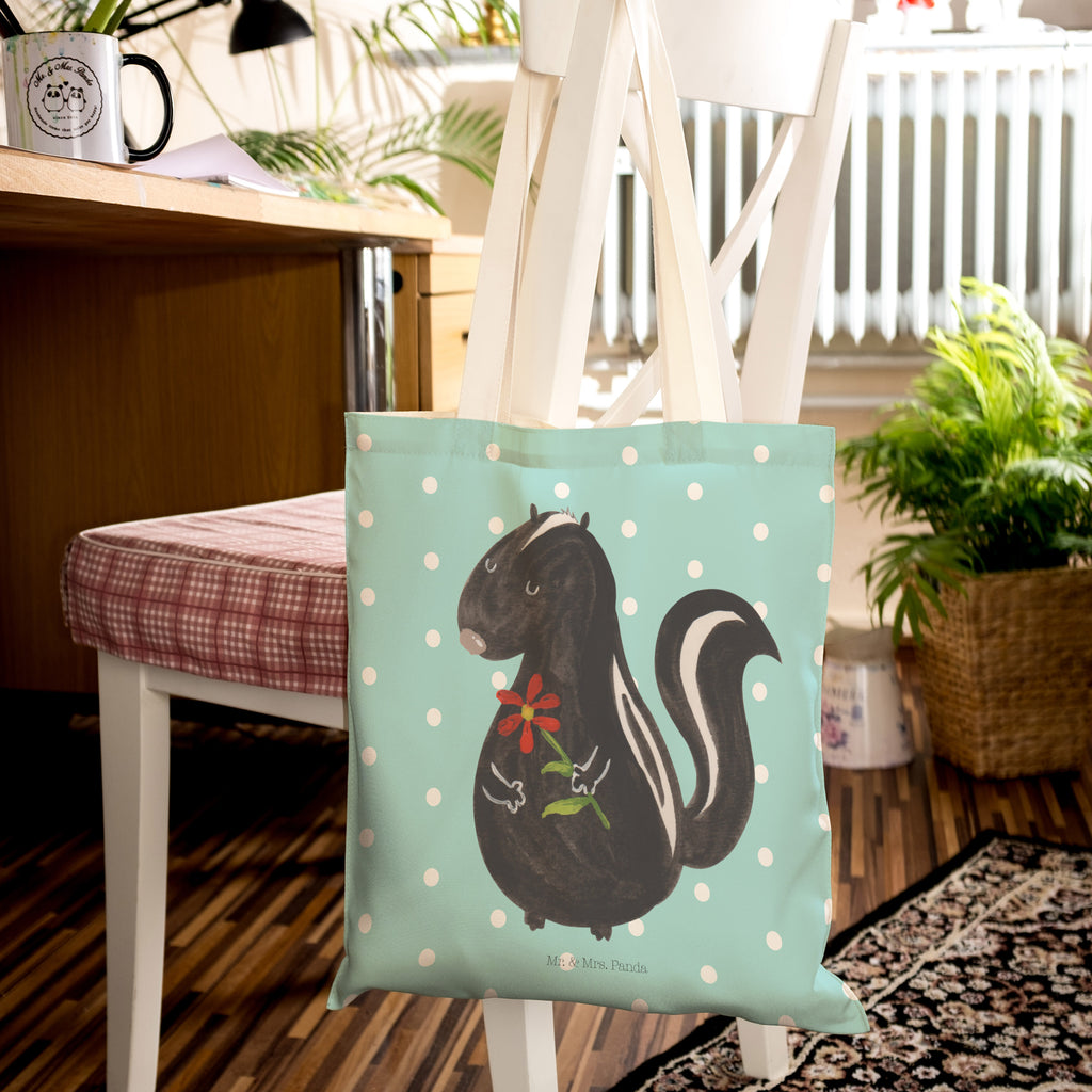 Einkaufstasche Stinktier Blume Tragetasche, Tasche, Beutel, Stofftasche, Baumwolltasche, Umhängetasche, Shopper, Stinktier, Skunk, Wildtier, Raubtier, Stinker, Stinki, Tagträumer, verträumt, Dreams, Träume