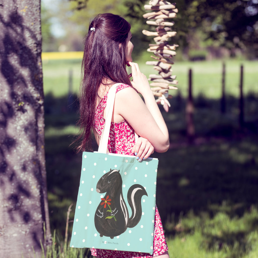Einkaufstasche Stinktier Blume Tragetasche, Tasche, Beutel, Stofftasche, Baumwolltasche, Umhängetasche, Shopper, Stinktier, Skunk, Wildtier, Raubtier, Stinker, Stinki, Tagträumer, verträumt, Dreams, Träume