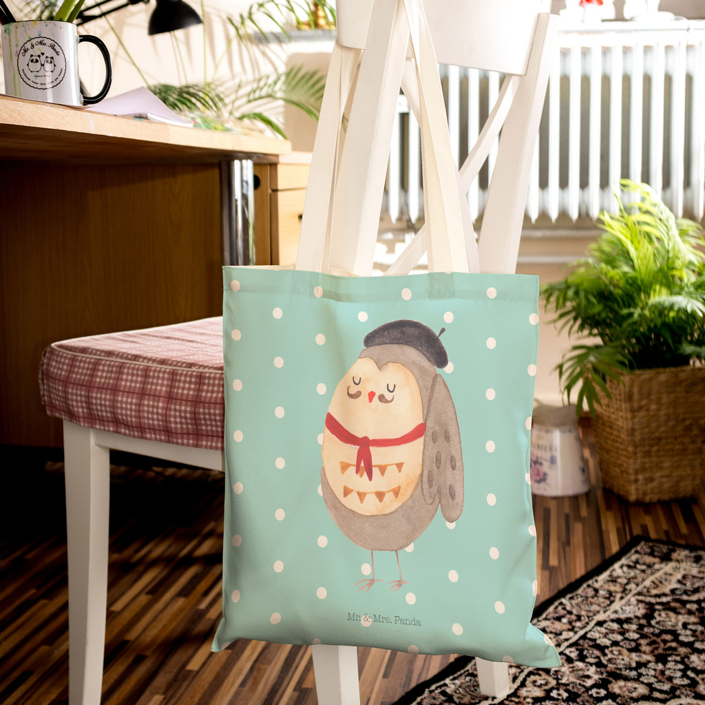 Einkaufstasche Eule Französisch Tragetasche, Tasche, Beutel, Stofftasche, Baumwolltasche, Umhängetasche, Shopper, Eule, Eulen, Eule Deko, Owl, hibou, La vie est belle, das Leben ist schön, Spruch schön, Spruch Französisch, Frankreich