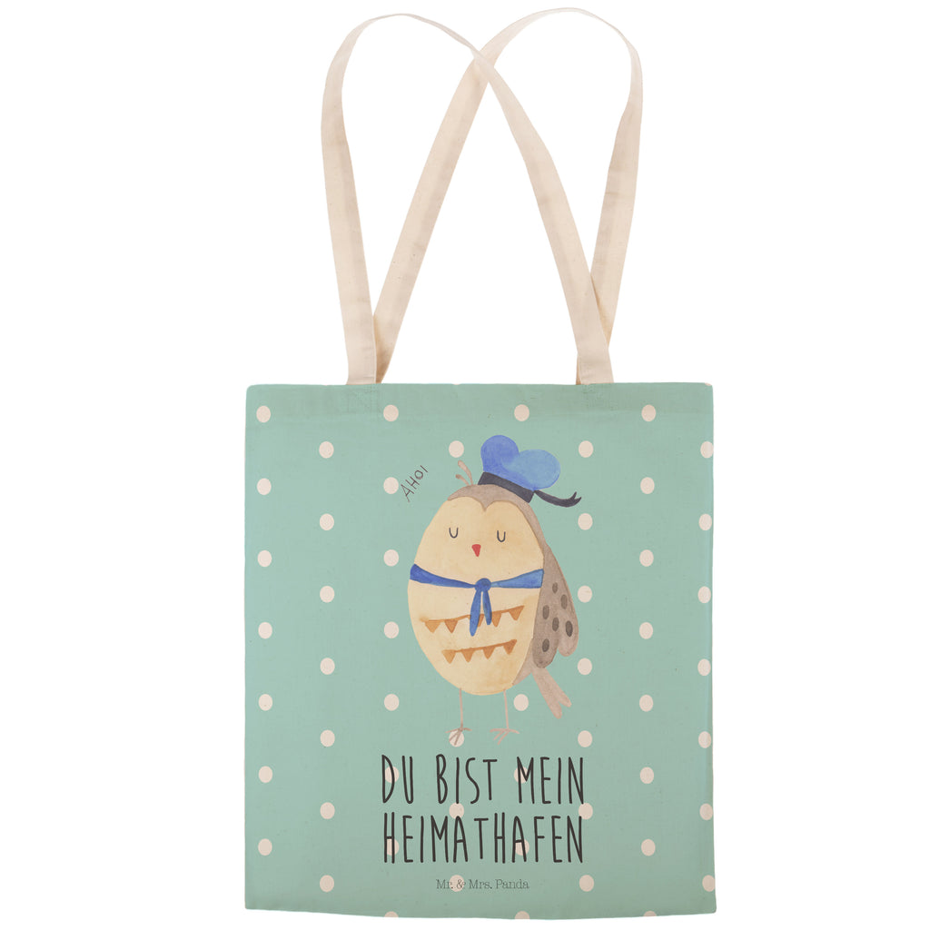 Einkaufstasche Eule Matrosen Tragetasche, Tasche, Beutel, Stofftasche, Baumwolltasche, Umhängetasche, Shopper, Eule, Eule Spruch, Eule Deko, Owl, Wortspiel lustig, Matrose, Freundin, Ehe, Seefahrer, Heimathafen, Hochzeitstag Geschenk