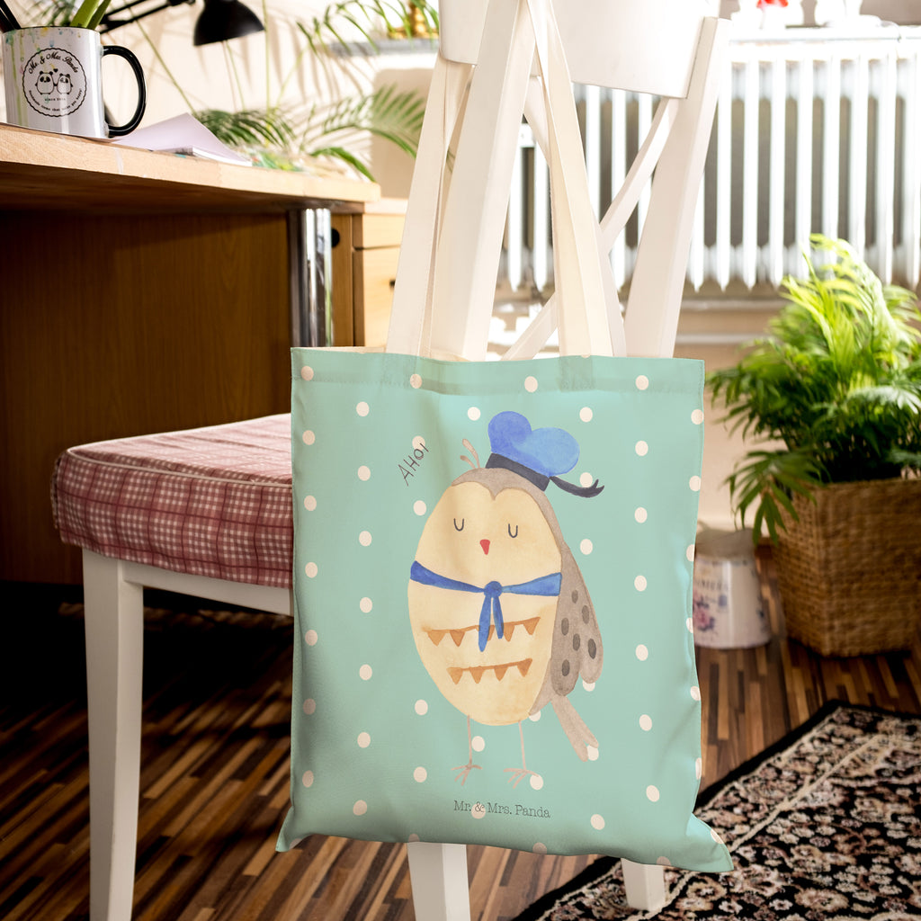 Einkaufstasche Eule Matrosen Tragetasche, Tasche, Beutel, Stofftasche, Baumwolltasche, Umhängetasche, Shopper, Eule, Eule Spruch, Eule Deko, Owl, Wortspiel lustig, Matrose, Freundin, Ehe, Seefahrer, Heimathafen, Hochzeitstag Geschenk