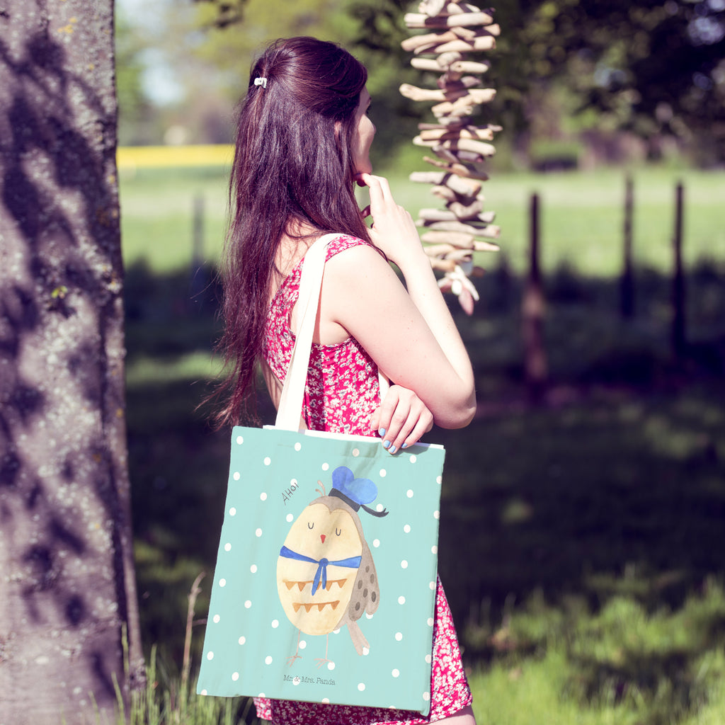 Einkaufstasche Eule Matrosen Tragetasche, Tasche, Beutel, Stofftasche, Baumwolltasche, Umhängetasche, Shopper, Eule, Eule Spruch, Eule Deko, Owl, Wortspiel lustig, Matrose, Freundin, Ehe, Seefahrer, Heimathafen, Hochzeitstag Geschenk