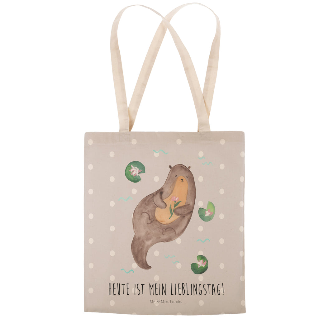 Einkaufstasche Otter mit Seerose Tragetasche, Tasche, Beutel, Stofftasche, Baumwolltasche, Umhängetasche, Shopper, Otter, Fischotter, Seeotter, Otter Seeotter See Otter