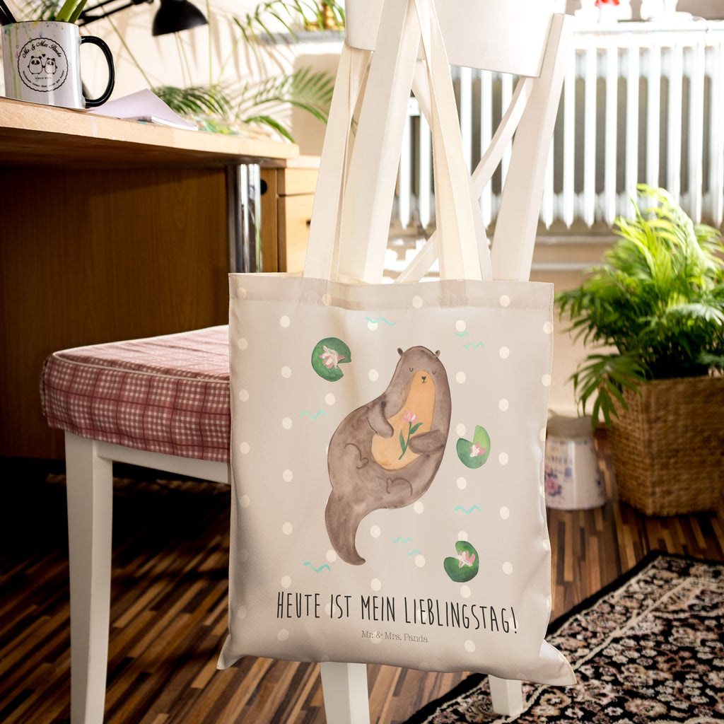 Einkaufstasche Otter mit Seerose Tragetasche, Tasche, Beutel, Stofftasche, Baumwolltasche, Umhängetasche, Shopper, Otter, Fischotter, Seeotter, Otter Seeotter See Otter
