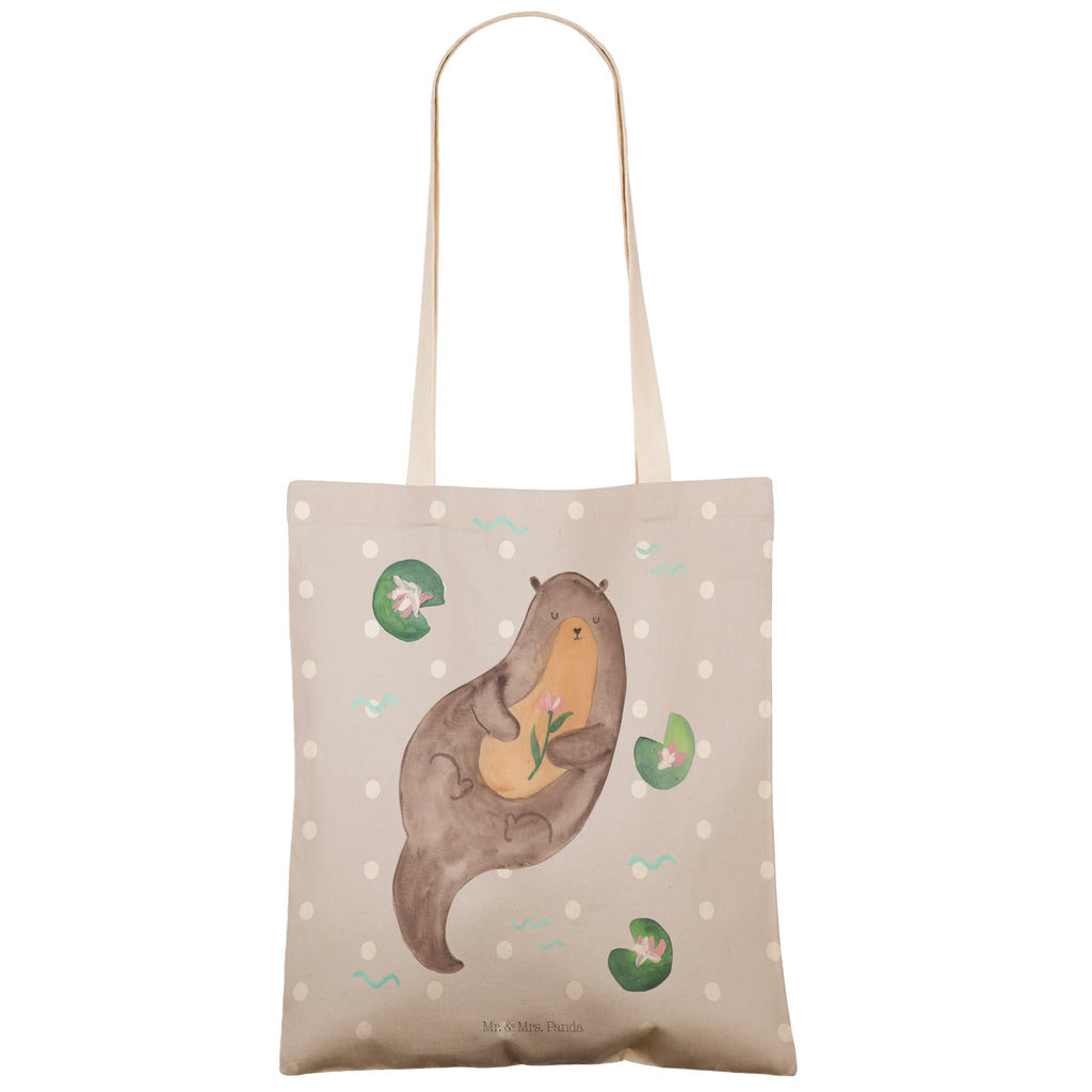 Einkaufstasche Otter mit Seerose Tragetasche, Tasche, Beutel, Stofftasche, Baumwolltasche, Umhängetasche, Shopper, Otter, Fischotter, Seeotter, Otter Seeotter See Otter