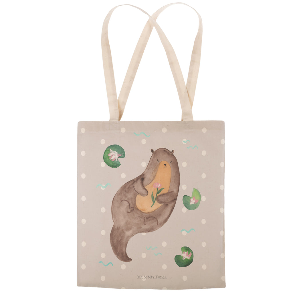 Einkaufstasche Otter mit Seerose Tragetasche, Tasche, Beutel, Stofftasche, Baumwolltasche, Umhängetasche, Shopper, Otter, Fischotter, Seeotter, Otter Seeotter See Otter