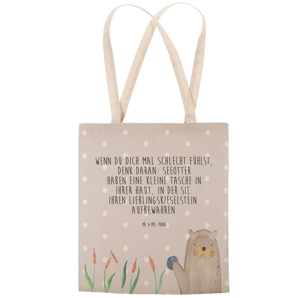 Einkaufstasche Otter mit Stein Tragetasche, Tasche, Beutel, Stofftasche, Baumwolltasche, Umhängetasche, Shopper, Otter, Fischotter, Seeotter, Otter Seeotter See Otter