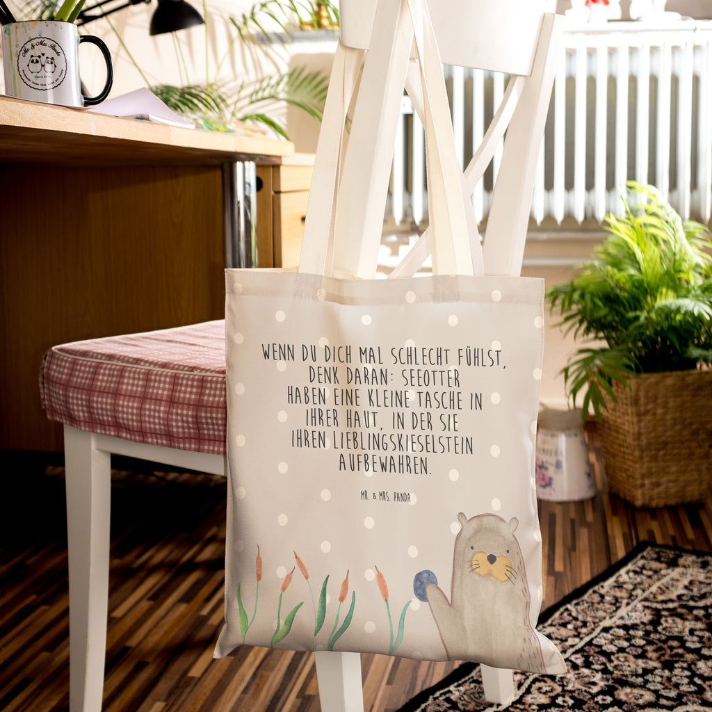 Einkaufstasche Otter mit Stein Tragetasche, Tasche, Beutel, Stofftasche, Baumwolltasche, Umhängetasche, Shopper, Otter, Fischotter, Seeotter, Otter Seeotter See Otter