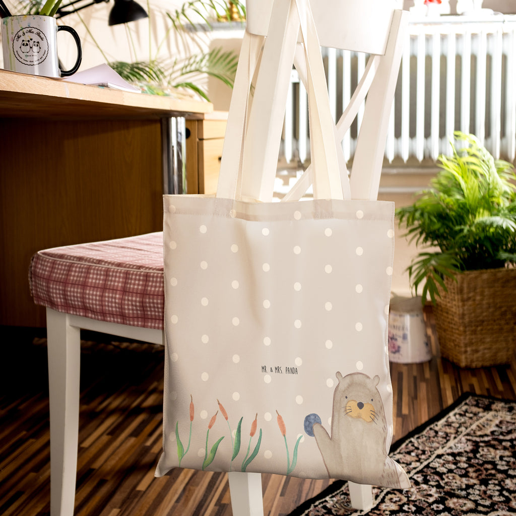 Einkaufstasche Otter mit Stein Tragetasche, Tasche, Beutel, Stofftasche, Baumwolltasche, Umhängetasche, Shopper, Otter, Fischotter, Seeotter, Otter Seeotter See Otter