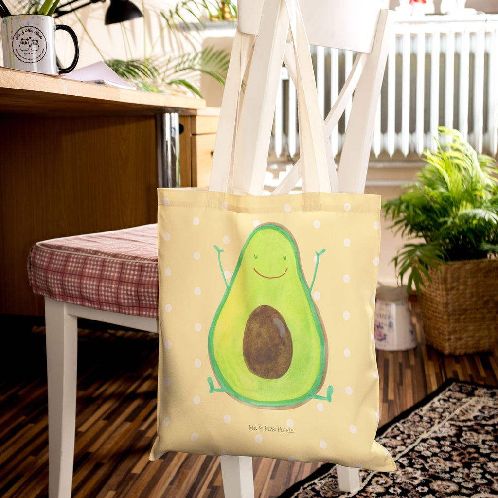 Einkaufstasche Avocado Happy Tragetasche, Tasche, Beutel, Stofftasche, Baumwolltasche, Umhängetasche, Shopper, Avocado, Veggie, Vegan, Gesund, Chaos