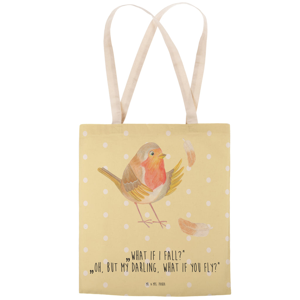 Einkaufstasche Rotkehlchen mit Federn Tragetasche, Tasche, Beutel, Stofftasche, Baumwolltasche, Umhängetasche, Shopper, Tiermotive, Gute Laune, lustige Sprüche, Tiere, What if i fall, Rotkehlchen, Spruch Motivation, Spruch Mut, Vogel, Motivation Sprüche, Motivationsbilder, fliegen