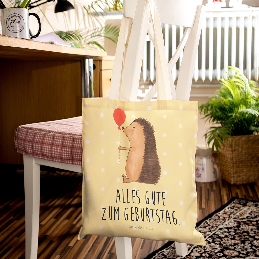 Einkaufstasche Igel mit Luftballon Tragetasche, Tasche, Beutel, Stofftasche, Baumwolltasche, Umhängetasche, Shopper, Tiermotive, Gute Laune, lustige Sprüche, Tiere, Igel, Geburtstag, Herzlichen Glückwunsch, Glückwunsch, Geburtstagskind, Ballon, Happy Birthday