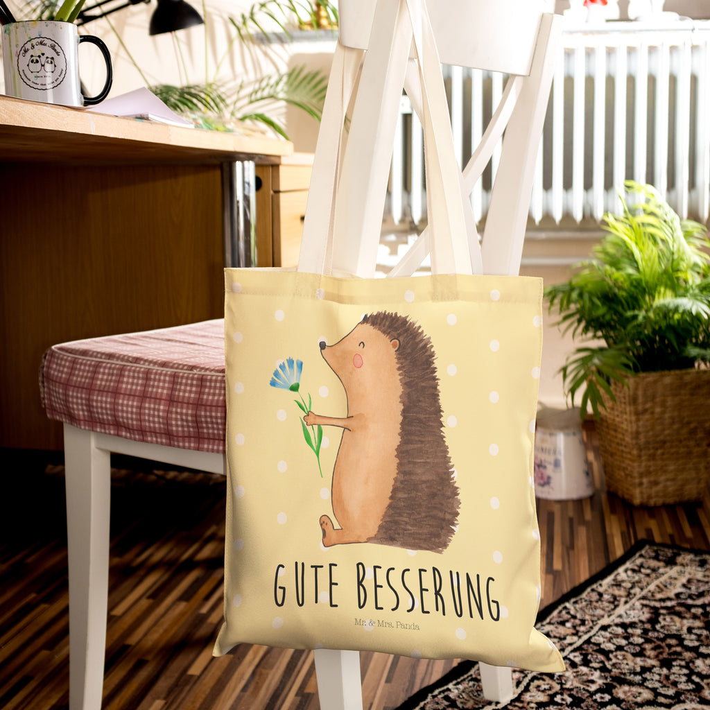 Einkaufstasche Igel mit Blume Tragetasche, Tasche, Beutel, Stofftasche, Baumwolltasche, Umhängetasche, Shopper, Tiermotive, Gute Laune, lustige Sprüche, Tiere, Igel, Gute Besserung, Genesungswünsche, Krankheit, Krankenhaus, krank, Besuch