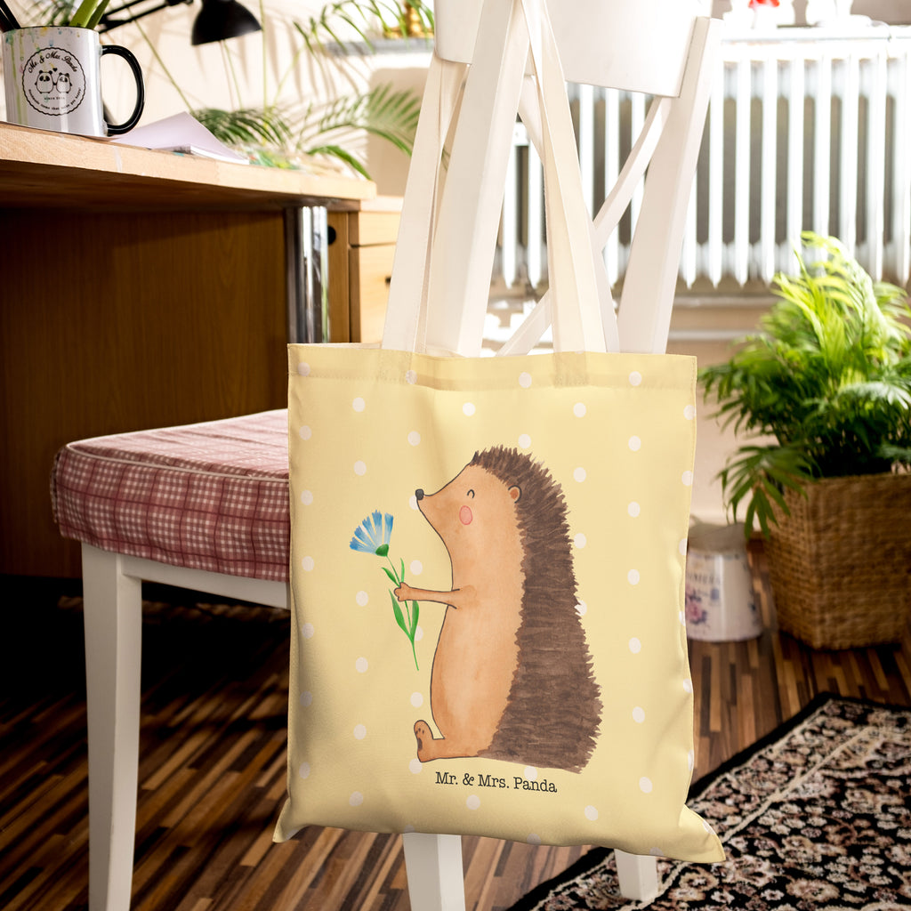 Einkaufstasche Igel mit Blume Tragetasche, Tasche, Beutel, Stofftasche, Baumwolltasche, Umhängetasche, Shopper, Tiermotive, Gute Laune, lustige Sprüche, Tiere, Igel, Gute Besserung, Genesungswünsche, Krankheit, Krankenhaus, krank, Besuch