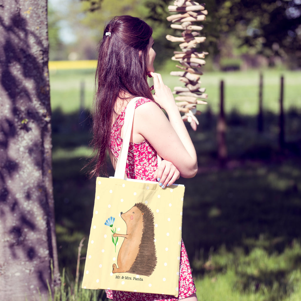 Einkaufstasche Igel mit Blume Tragetasche, Tasche, Beutel, Stofftasche, Baumwolltasche, Umhängetasche, Shopper, Tiermotive, Gute Laune, lustige Sprüche, Tiere, Igel, Gute Besserung, Genesungswünsche, Krankheit, Krankenhaus, krank, Besuch