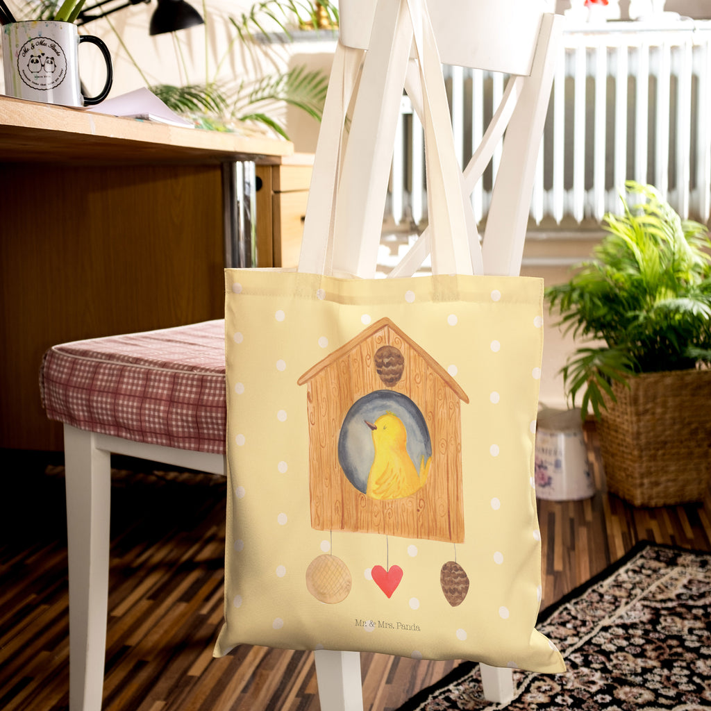 Einkaufstasche Vogelhaus Tragetasche, Tasche, Beutel, Stofftasche, Baumwolltasche, Umhängetasche, Shopper, Tiermotive, Gute Laune, lustige Sprüche, Tiere, Vogel, Vögel, Vogelhaus, Vogelhäuschen, Home sweet home, Zuhause, Nest, Eigenheim, Familie, Wohnung, Haus, unser Haus, Lieblingsort, Castle