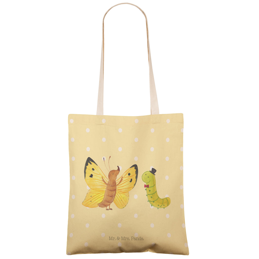Einkaufstasche Raupe & Schmetterling Tragetasche, Tasche, Beutel, Stofftasche, Baumwolltasche, Umhängetasche, Shopper, Tiermotive, Gute Laune, lustige Sprüche, Tiere, Raupe, Schmetterling, Zitronenfalter, Entwicklung, Erwachsen werden, Kokon, Hut, Hütchen, Schönheit, Aufwachsen