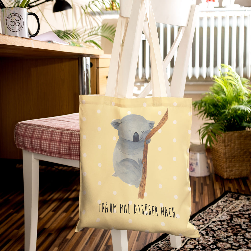 Einkaufstasche Koalabär Tragetasche, Tasche, Beutel, Stofftasche, Baumwolltasche, Umhängetasche, Shopper, Tiermotive, Gute Laune, lustige Sprüche, Tiere, Koala, träumen, Traum, schlafen, Schlafzimmer, Traumland, Bär, Koalabär