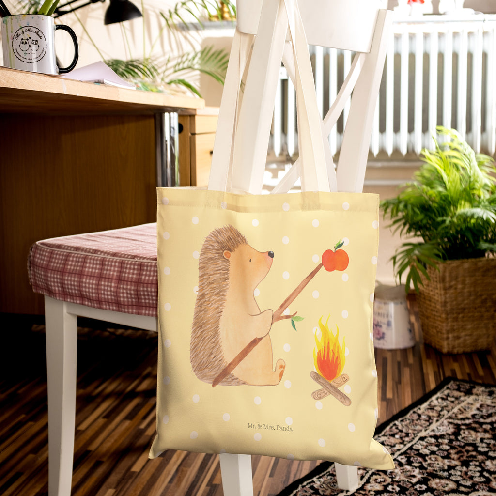 Einkaufstasche Igel grillt Tragetasche, Tasche, Beutel, Stofftasche, Baumwolltasche, Umhängetasche, Shopper, Tiermotive, Gute Laune, lustige Sprüche, Tiere, Igel, Grillen, Ziele, Motivation, arbeitslos, Sinn des Lebens, Spruch